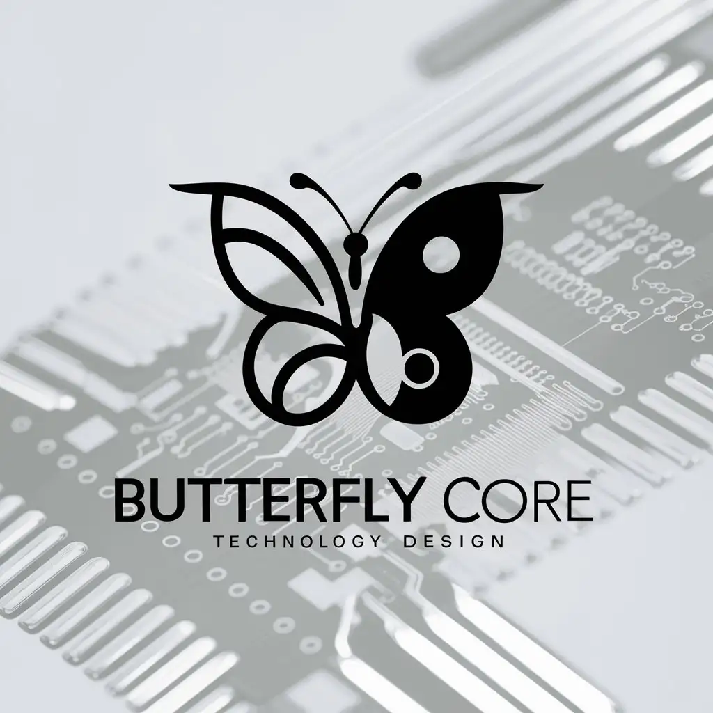 a logo design,with the text "butterfly core", main symbol:butterfly, yin and yang, semiconductor, concise, tech feel,Moderate,be used in Technology industry,clear background