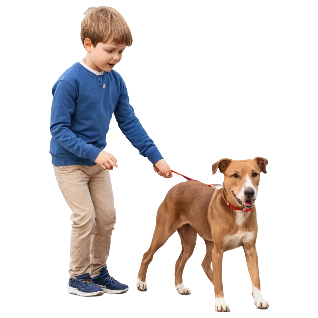 A boy play with dog