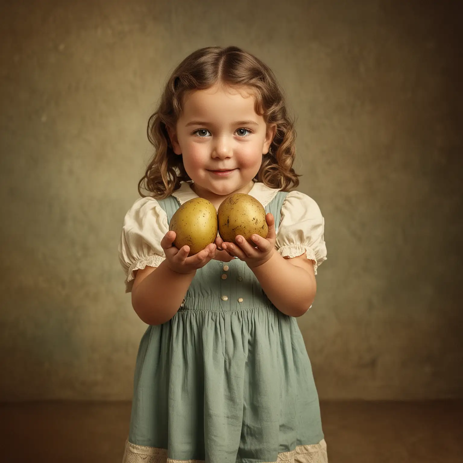 Vintage Child Holding Potatoes