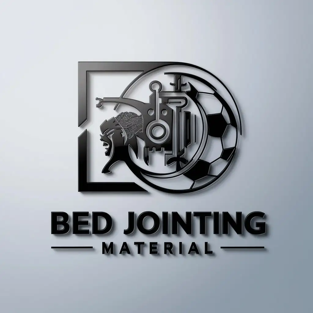 a logo design,with the text "bed jointing material", main symbol:Corner, warrior, soccer,complex,be used in soccer industry,clear background