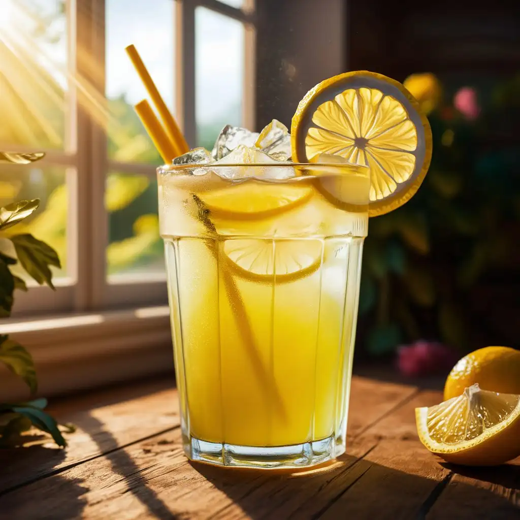 Refreshing-Lemonade-with-Ice-and-Lemon-Slice-on-a-Summer-Day