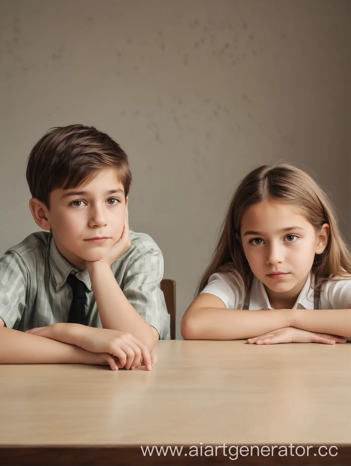 Contemplative-Boy-and-Girl-Sitting-at-Table
