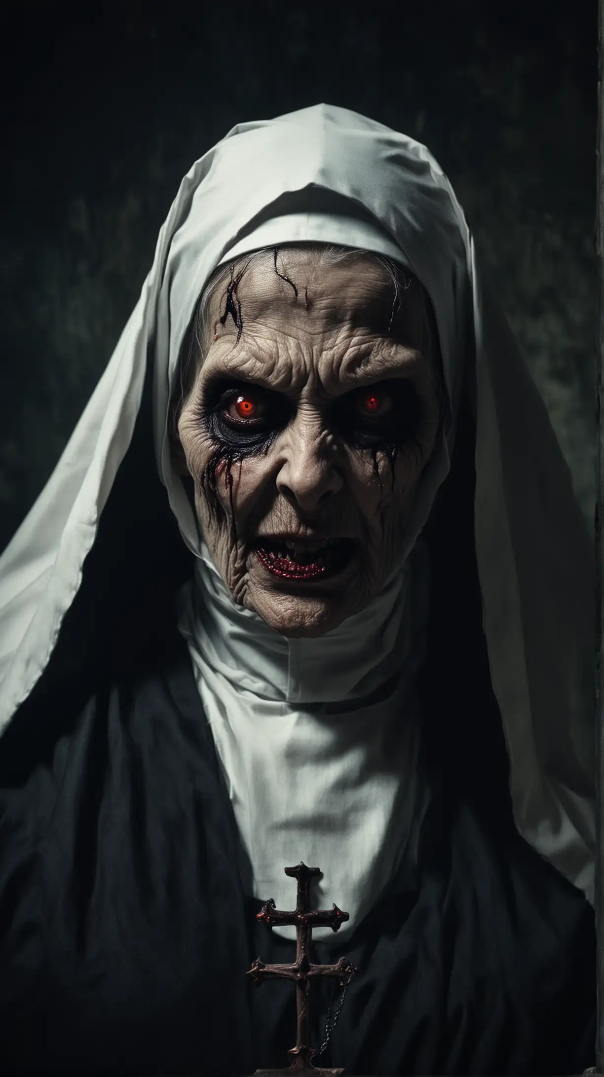 Sinister Demon Nun with Vampire and Devil Features
