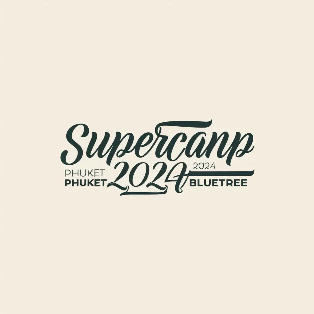 a logo design, with the text 'Supercamp 2024@BLUETREE Phuket', main symbol: a script only, minimalistic, clear background