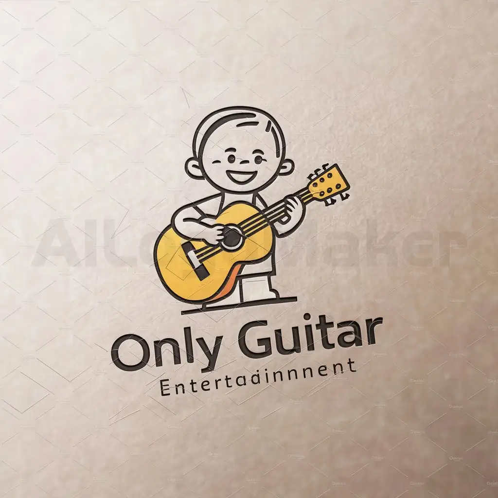 a logo design,with the text "Only guitar", main symbol:cute little boy playing guitar,Minimalistic,be used in Entertainment industry,clear background