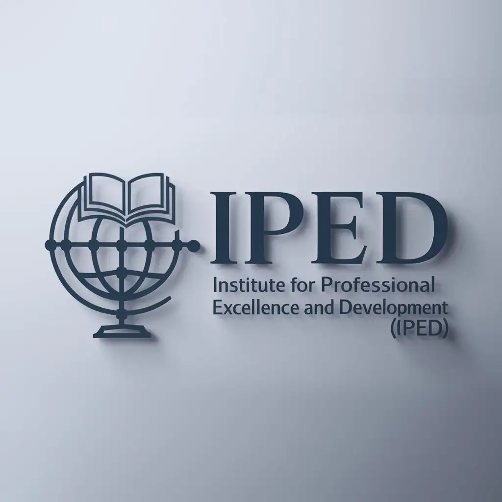 a logo design,with the text "Institute for Professional Excellence and Development (IPED)", main symbol:a logo design,with the text 'Institute for Professional Excellence and Development (IPED)', main symbol:Globe with interconnected lines and a book,Moderate,be used in Legal industry,clear background,complex,be used in Nonprofit industry,clear background