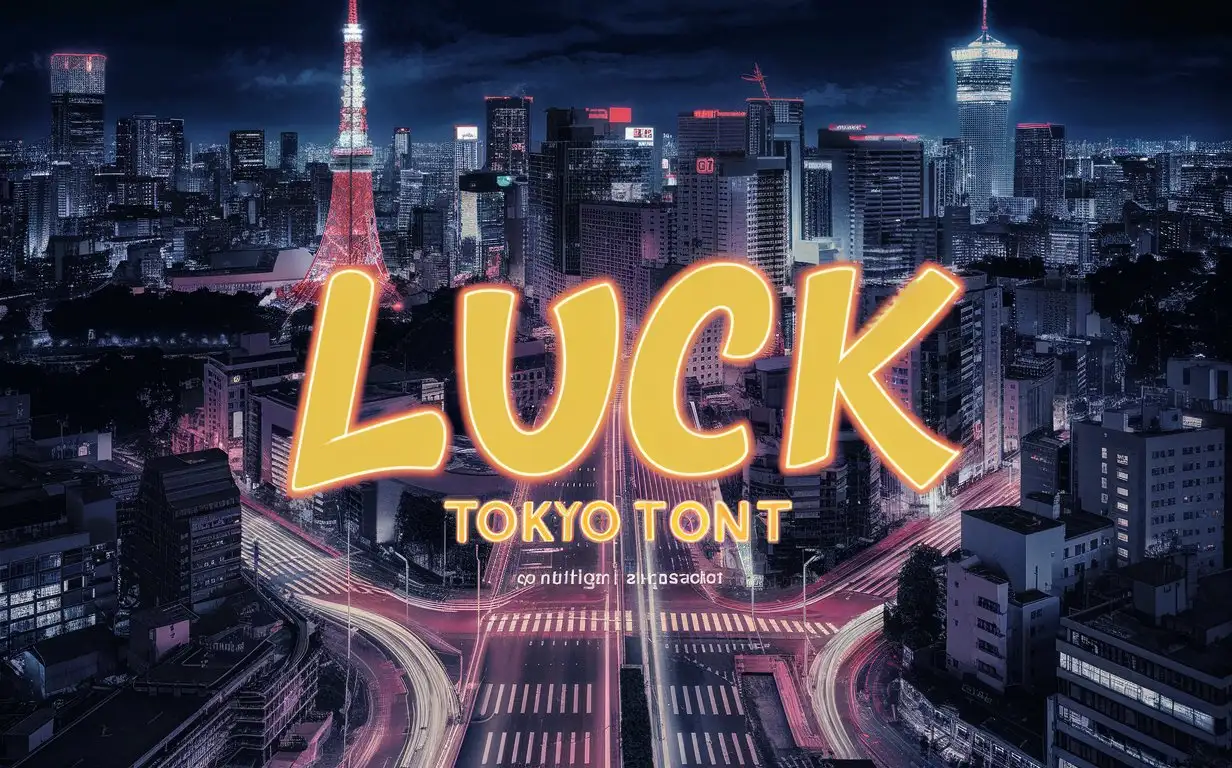 create a city background like Tokyo with a font: Luck