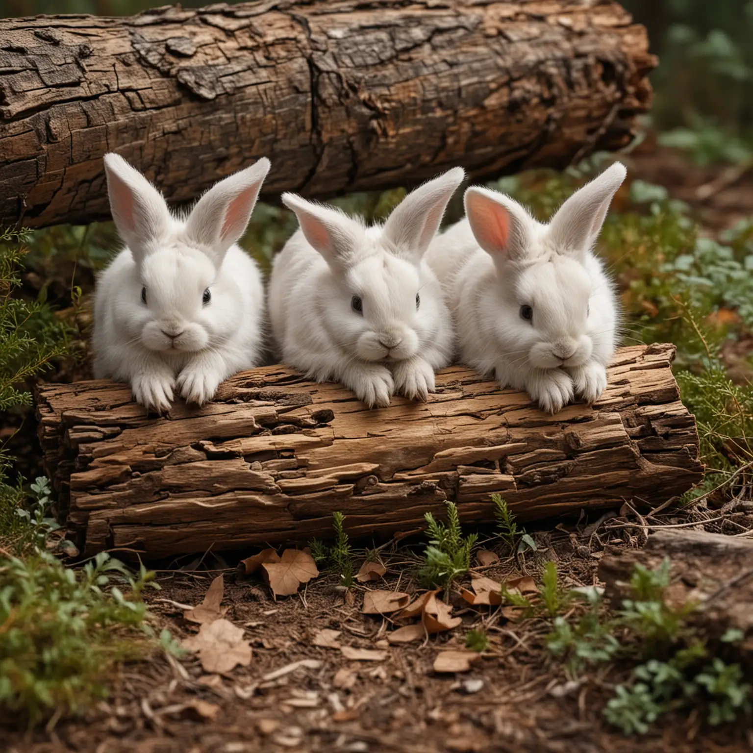 Three Adorable Bunnies Sleeping Peacefully in a Forest Clearing