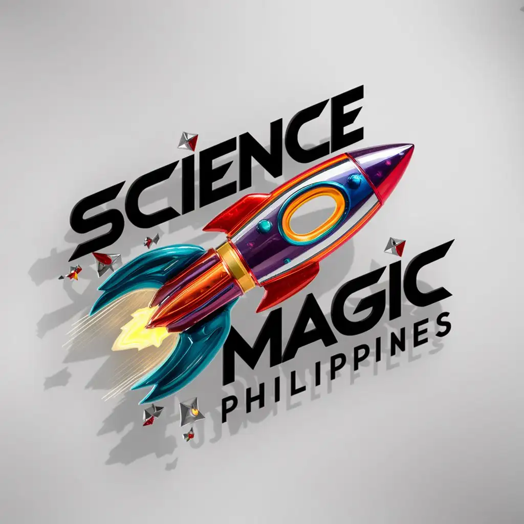 a logo design,with the text "science magic philippines", main symbol:magnet rocket colorful,complex,be used in Entertainment industry,clear background