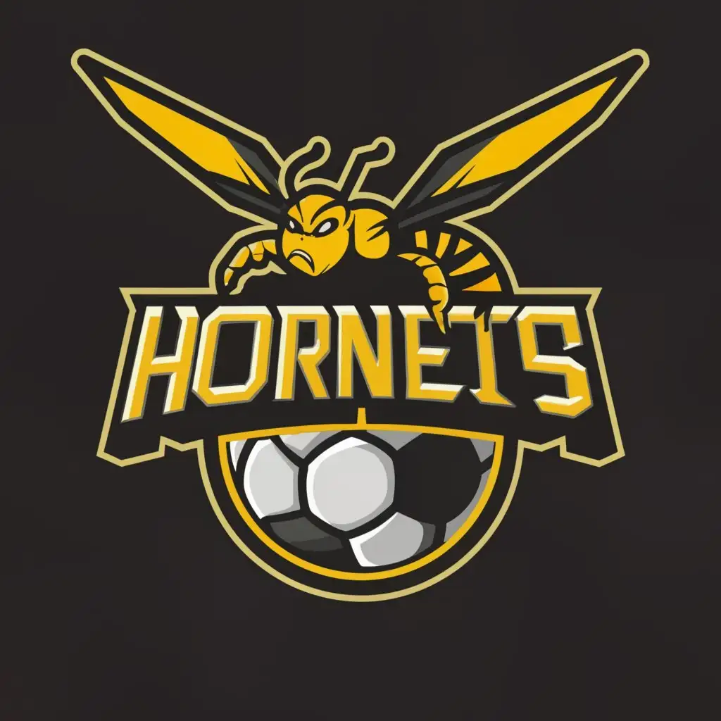 a logo design,with the text "Go Hornets!", main symbol:soccer ball, hornet,Minimalistic,be used in Others industry,clear background