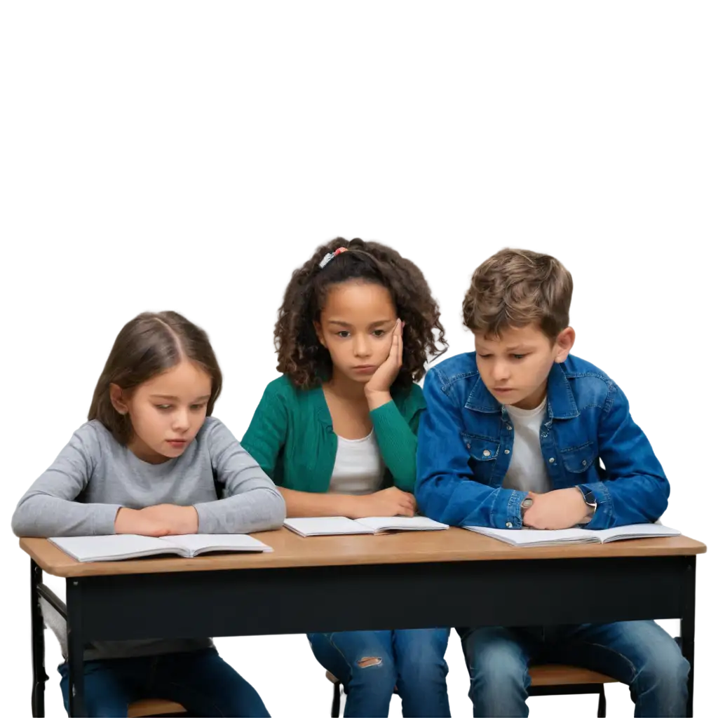 Realistic-PNG-Image-of-Bored-Children-in-a-Classroom-Answering-a-Reading-Questionnaire