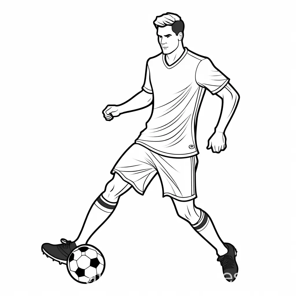 a striker from soccer easy coloring page already colored, Coloring Page, black and white, line art, white background, Simplicity, Ample White Space. The background of the coloring page is plain white to make it easy for young children to color within the lines. The outlines of all the subjects are easy to distinguish, making it simple for kids to color without too much difficulty