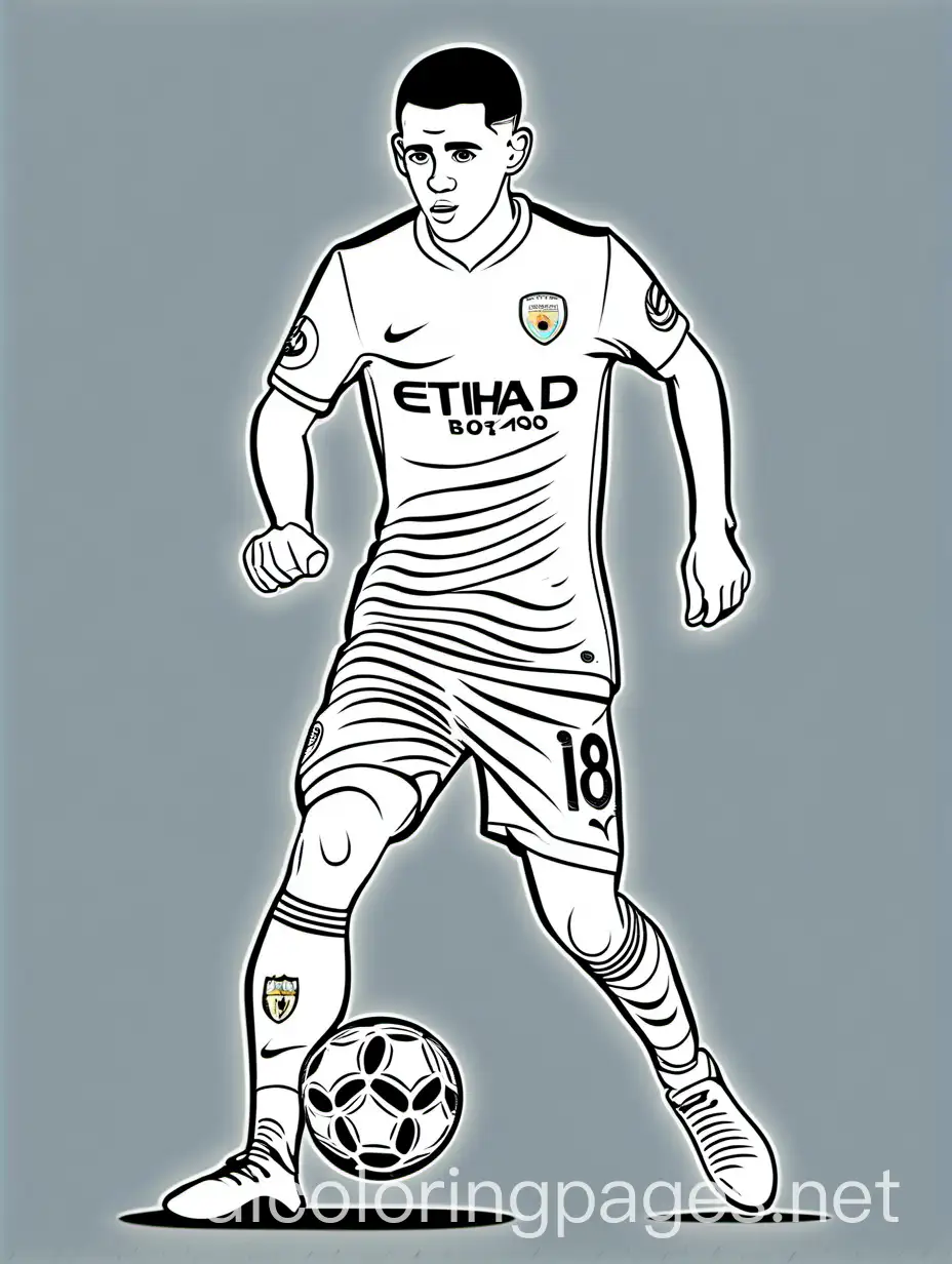 Phil Foden football
, Coloring Page, black and white, line art, white background, Simplicity, Ample White Space. The background of the coloring page is plain white to make it easy for young children to color within the lines. The outlines of all the subjects are easy to distinguish, making it simple for kids to color without too much difficulty