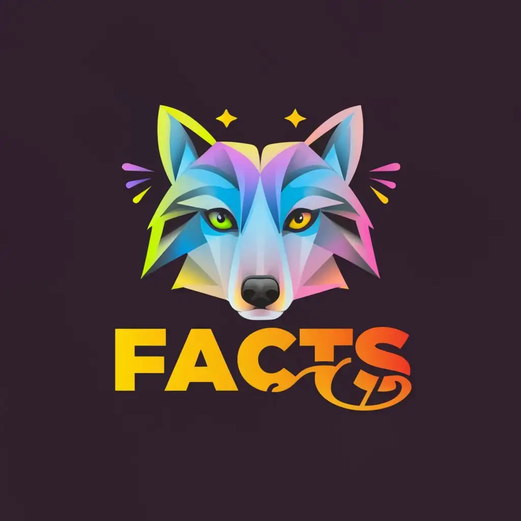a logo design,with the text "Facts!", main symbol:Colourful Wolf,Moderate,clear background