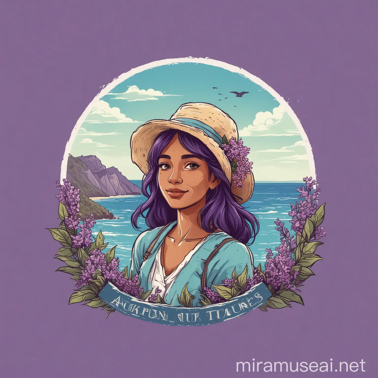Eager Traveler Logo in Tranquil Lilac Tosca Sage Green and Blue Ocean Colors