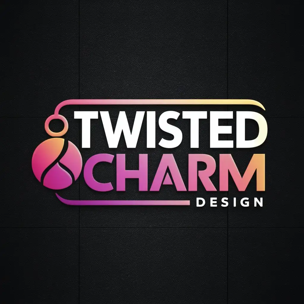 a logo design,with the text "Twisted Charm", main symbol:Gradient hot pink and purple Good luck charm, black background,Moderate,clear background