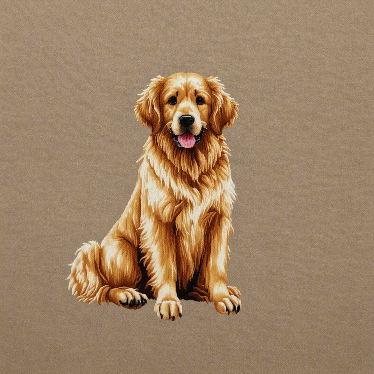 cross stitched golden retriver ful body seated
