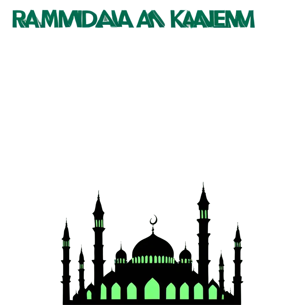 Ramadan Kareem Greetings poster green background with mosque shillouette