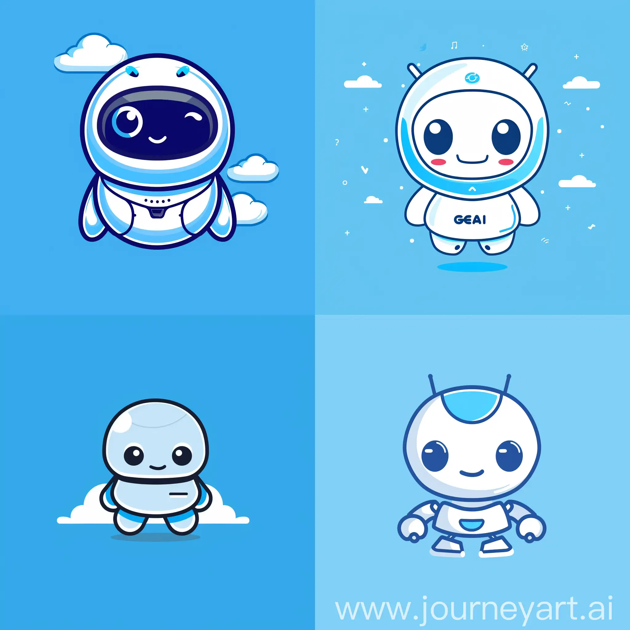 I want you to come up with a logo for my bot, here is the info about the bot, give me atleast 4 type of options and Use sky blue background only. make it very minimalistic and cute

Info: Build a large user base by offering GenAI tools and services directly on Telegram. Focused on quality service, great assistance, and excellent branding :