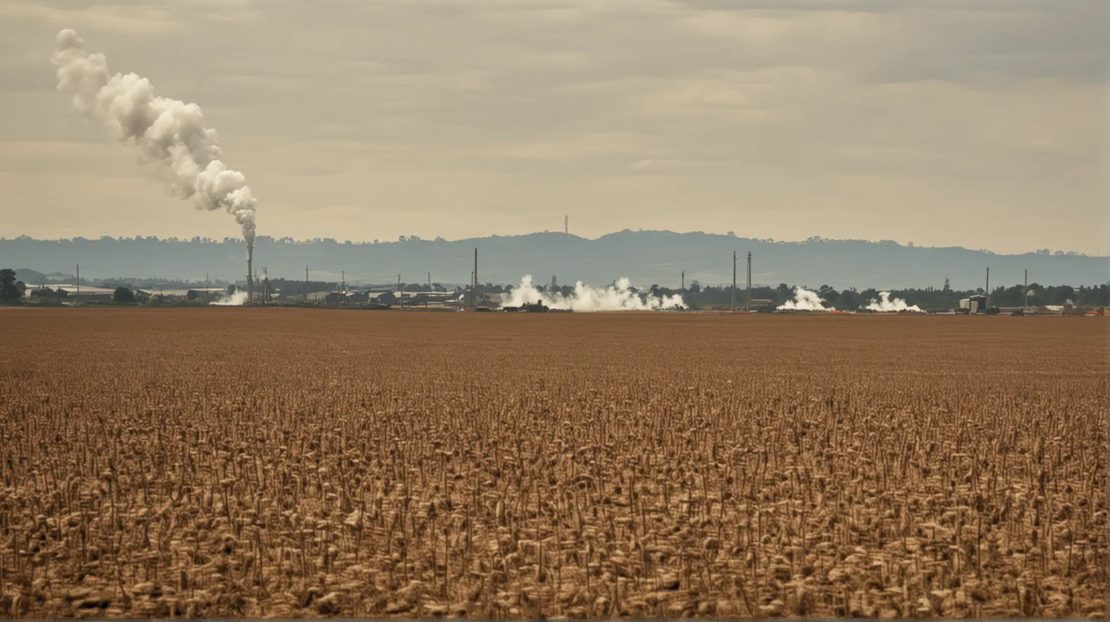Rural Landscape with Industrial Smoke in the Distance