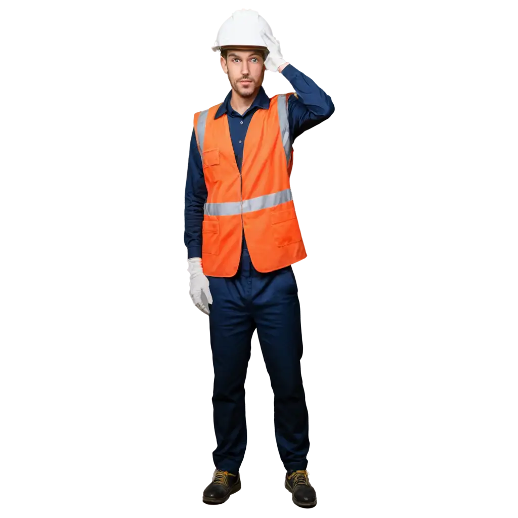 costruction worker with long sleeve using helmet, reflective vest, safety shoes, hand gloves, full body