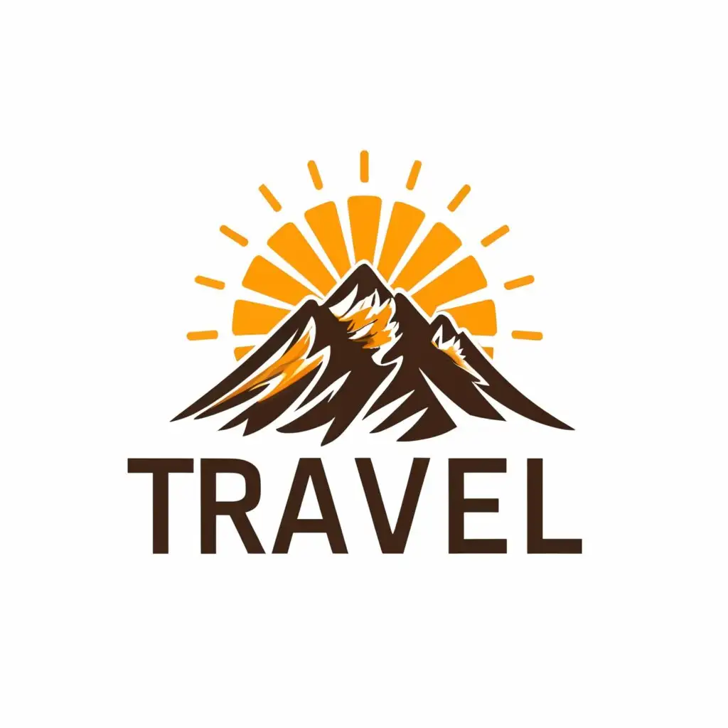 a logo design,with the text "Travel!", main symbol:mountains, sun, nature,Умеренный,be used in Путешествия industry,clear background