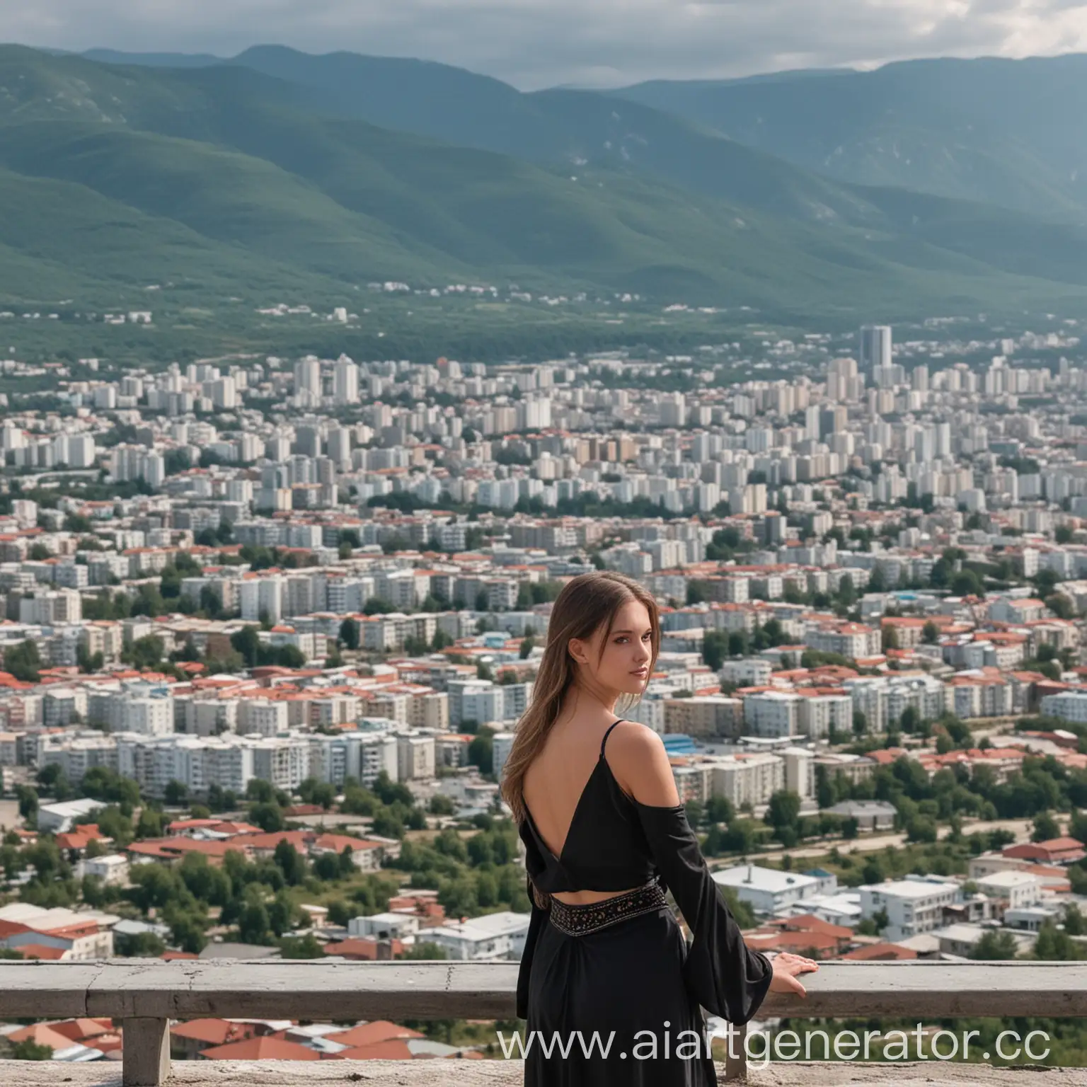 Girl-overlooking-Nalchik-cityscape