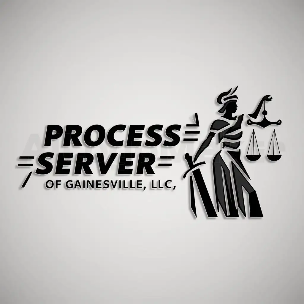 a logo design,with the text "Process Server of Gainesville, LLC", main symbol:Athena, scales of justice,Moderate,be used in Legal industry,clear background