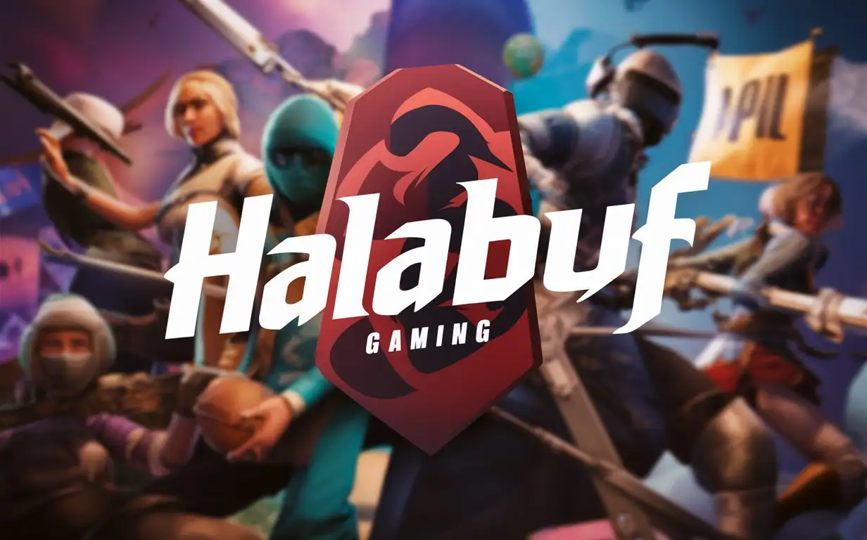 лого HALABUF GAMING полноценно курсивом на фоне разных игр из стима,с разными героями популярных игр,4к ксго дота пабг