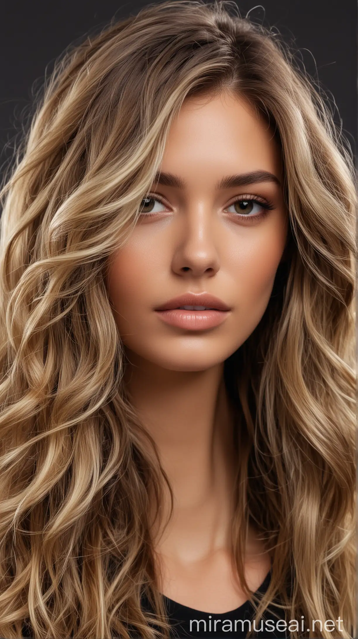 Stunning Balayage Hair Model Striking Beauty with Spectacular Color Highlights
