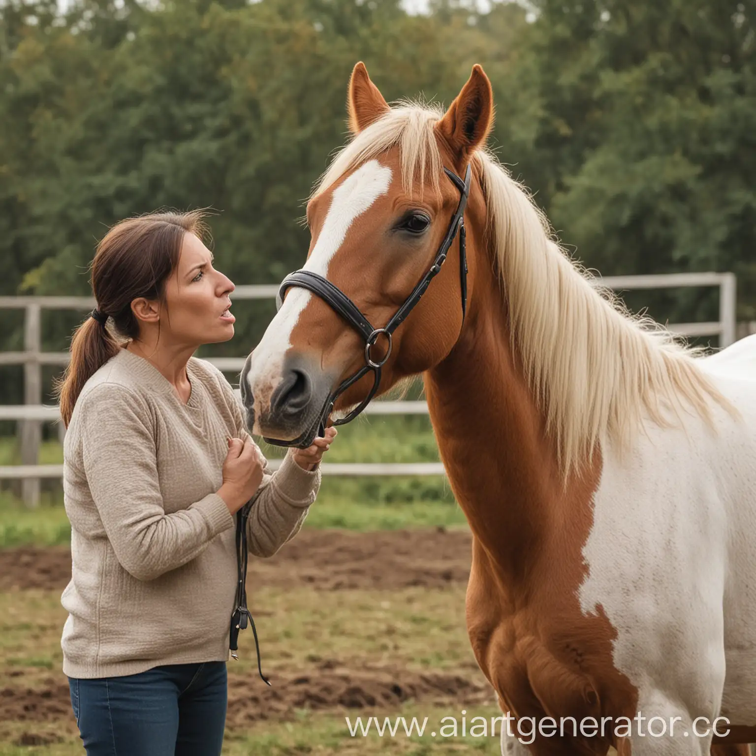 Mother-Reprimands-Her-Horse-in-a-Rustic-Stable-Setting