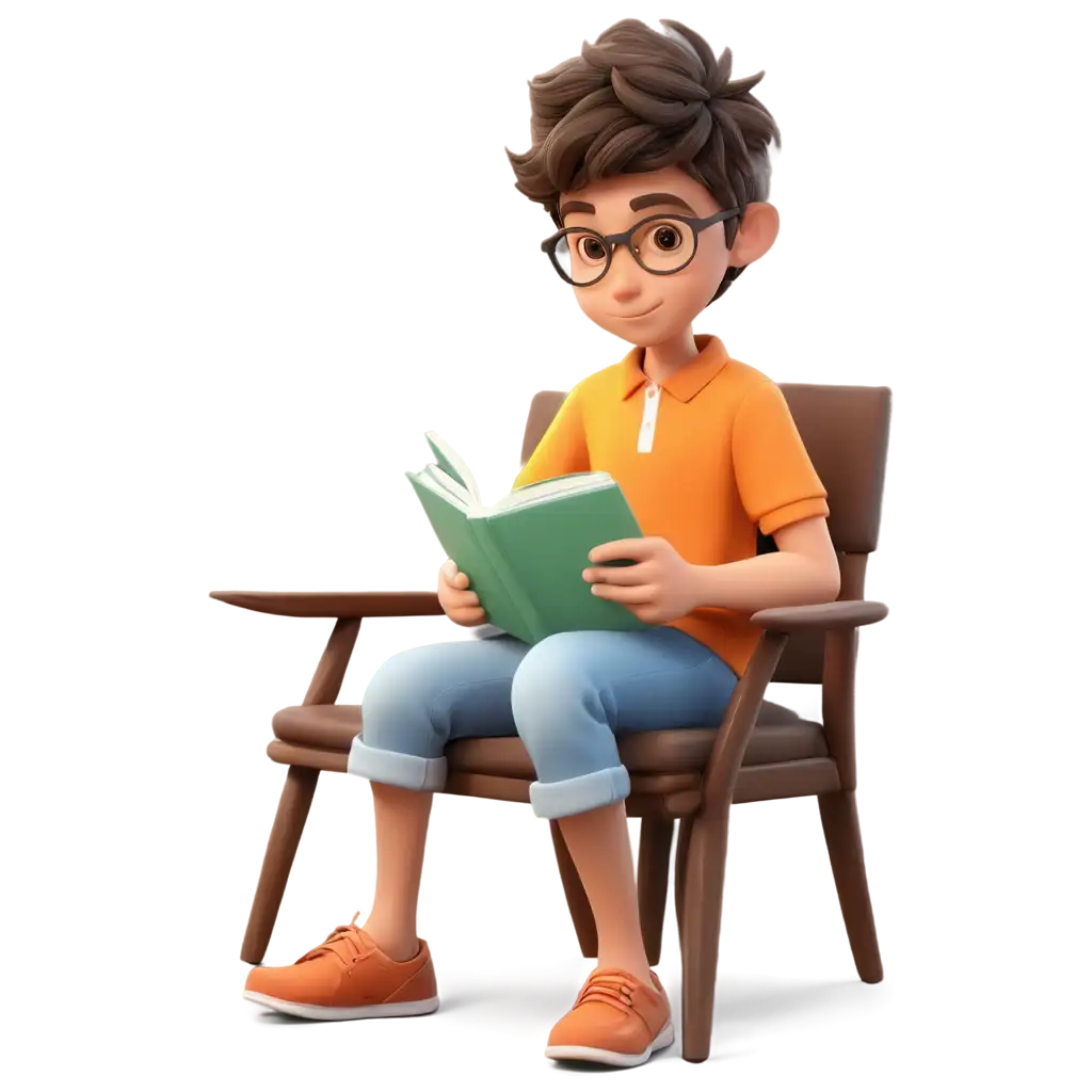 3D kid reading book on the chair
