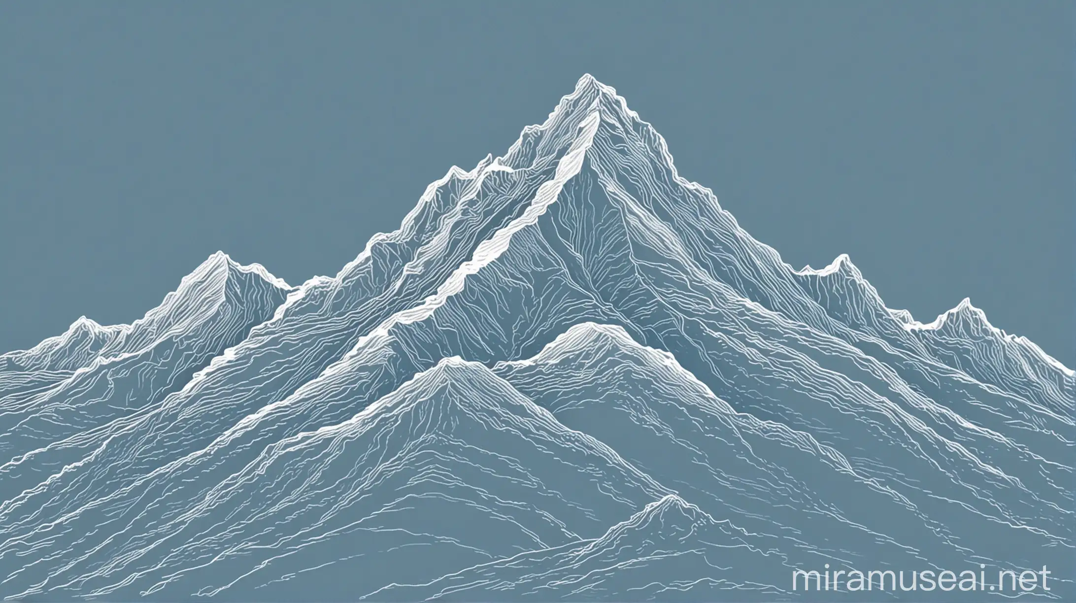 A very simple, blue minimalist mountain drawing with very evident large contour lines made with adobe illustrator. Just a few lines make the shape of the mountain. The prevalent colour should be #142331