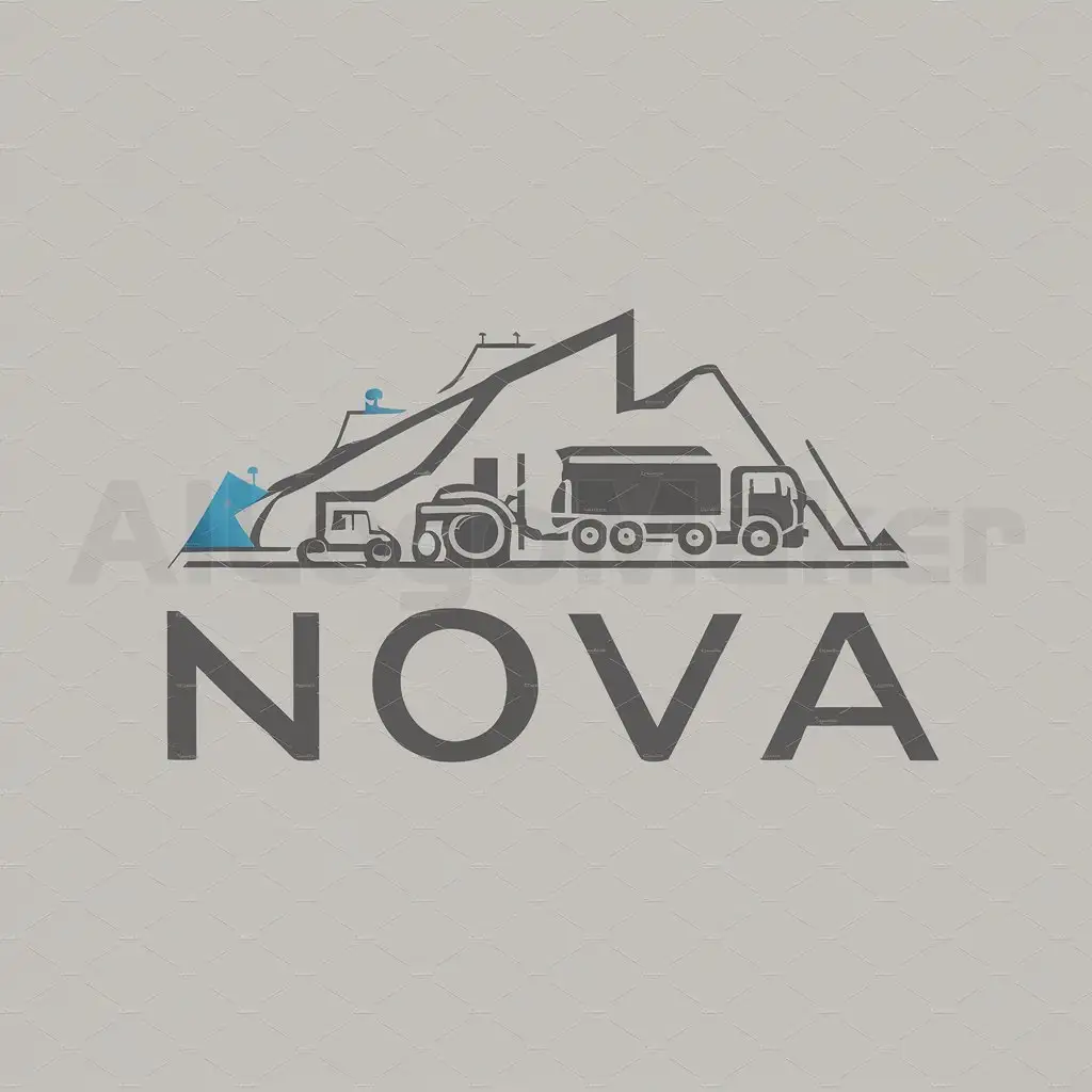 a logo design,with the text " COMPANY "NOVA" (already in English)", main symbol:coal, mine, open-pit mining, truck, mining equipment,Moderate,be used in coal industry,clear background