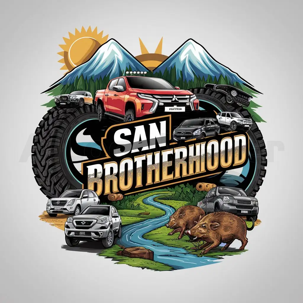 LOGO-Design-for-San-Brotherhood-Vibrant-Mud-Truck-and-OffRoad-Adventures