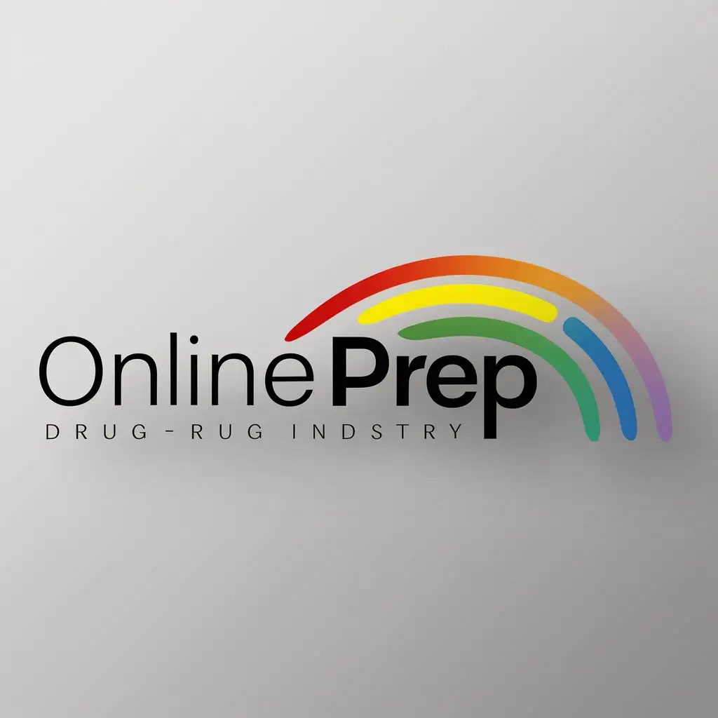 a logo design,with the text "OnlinePREP", main symbol:red orange yellow green blue purple rainbow bottom color  black white color characters,Minimalistic,be used in drug industry,clear background