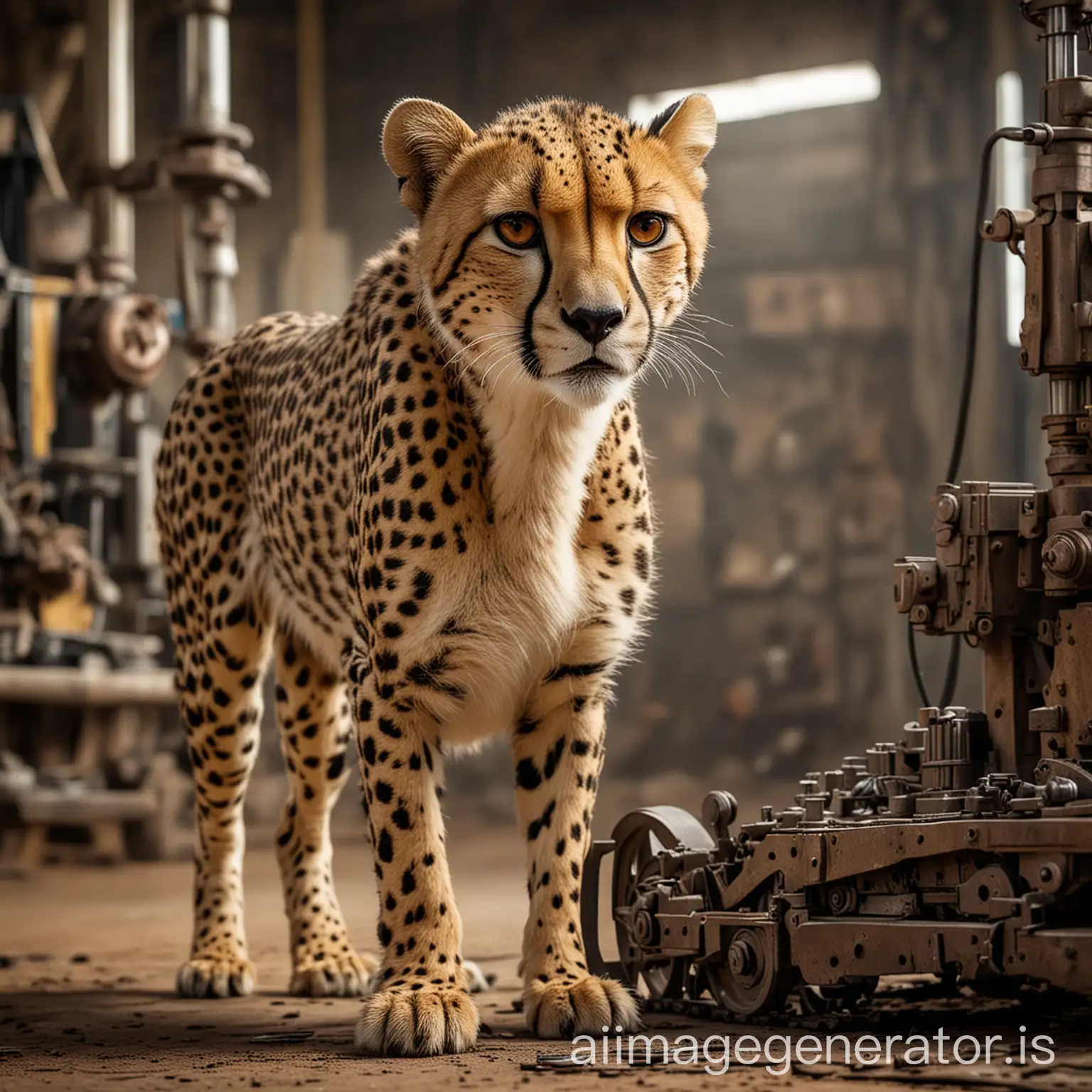 A Strong And Small Cheetah who operates the engineering machines