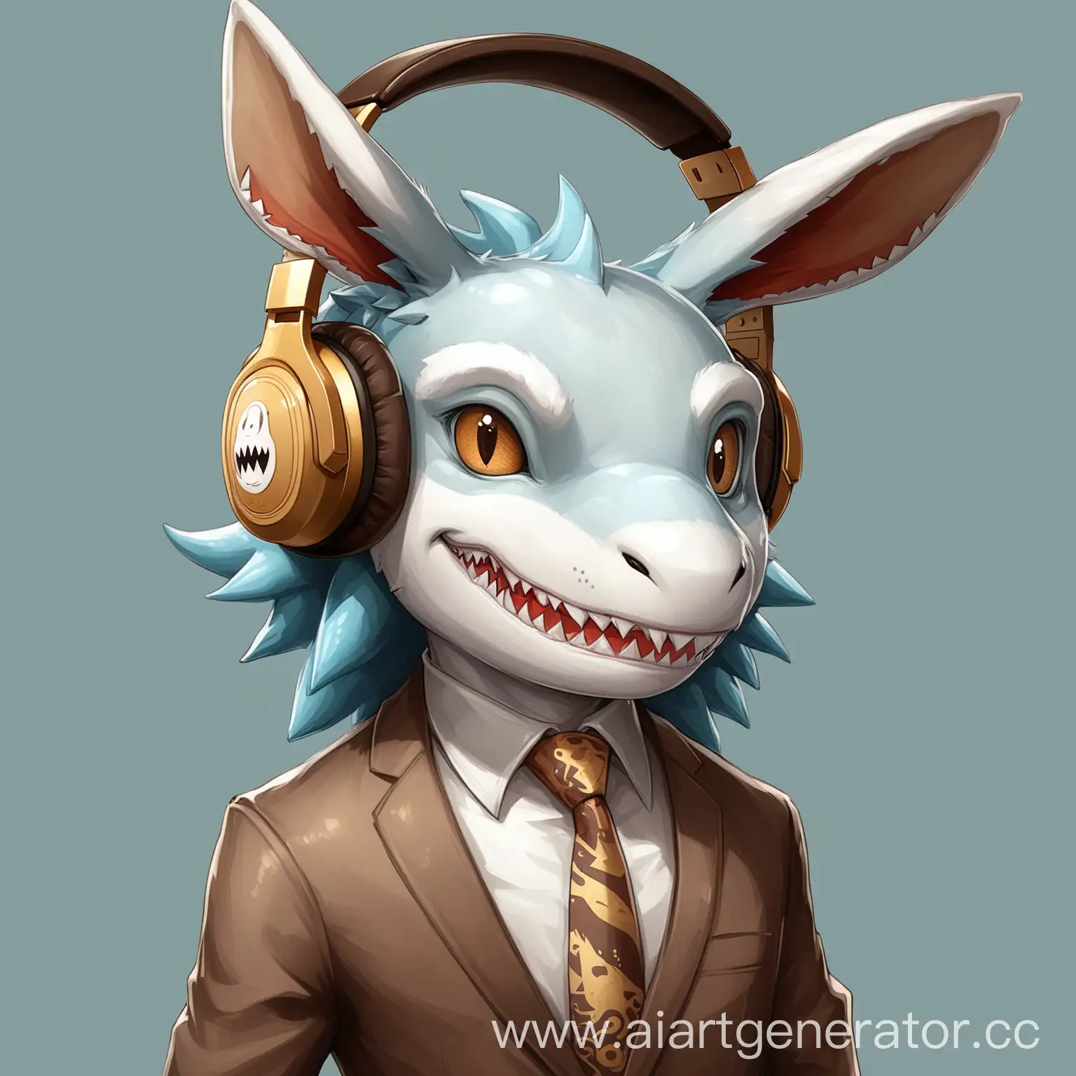 Anthropomorphic-Shark-Hare-Dragon-with-Brown-Headphones