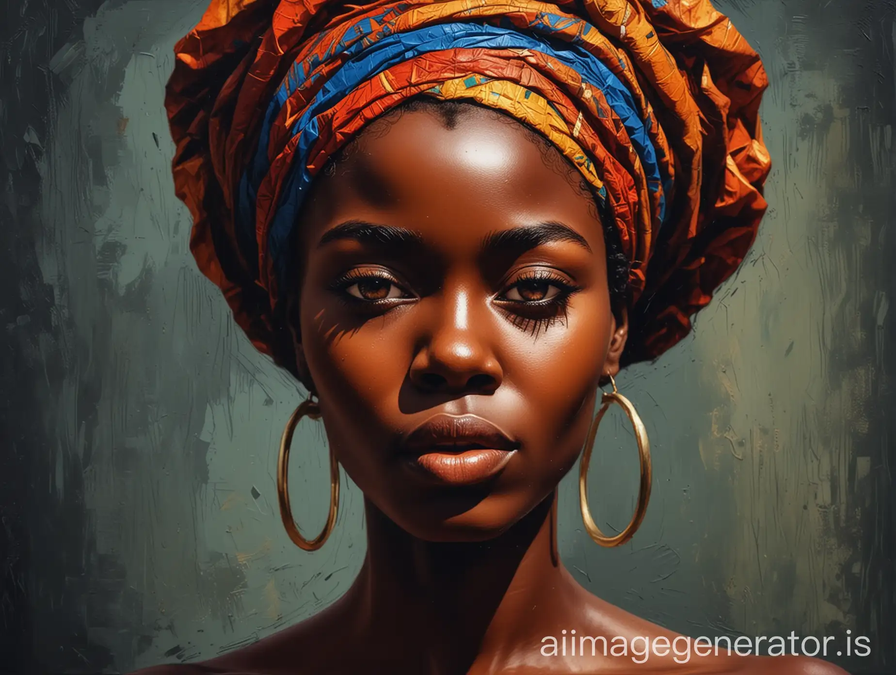 beautiful dark skinned african woman oil painting impasso pop art style 8k