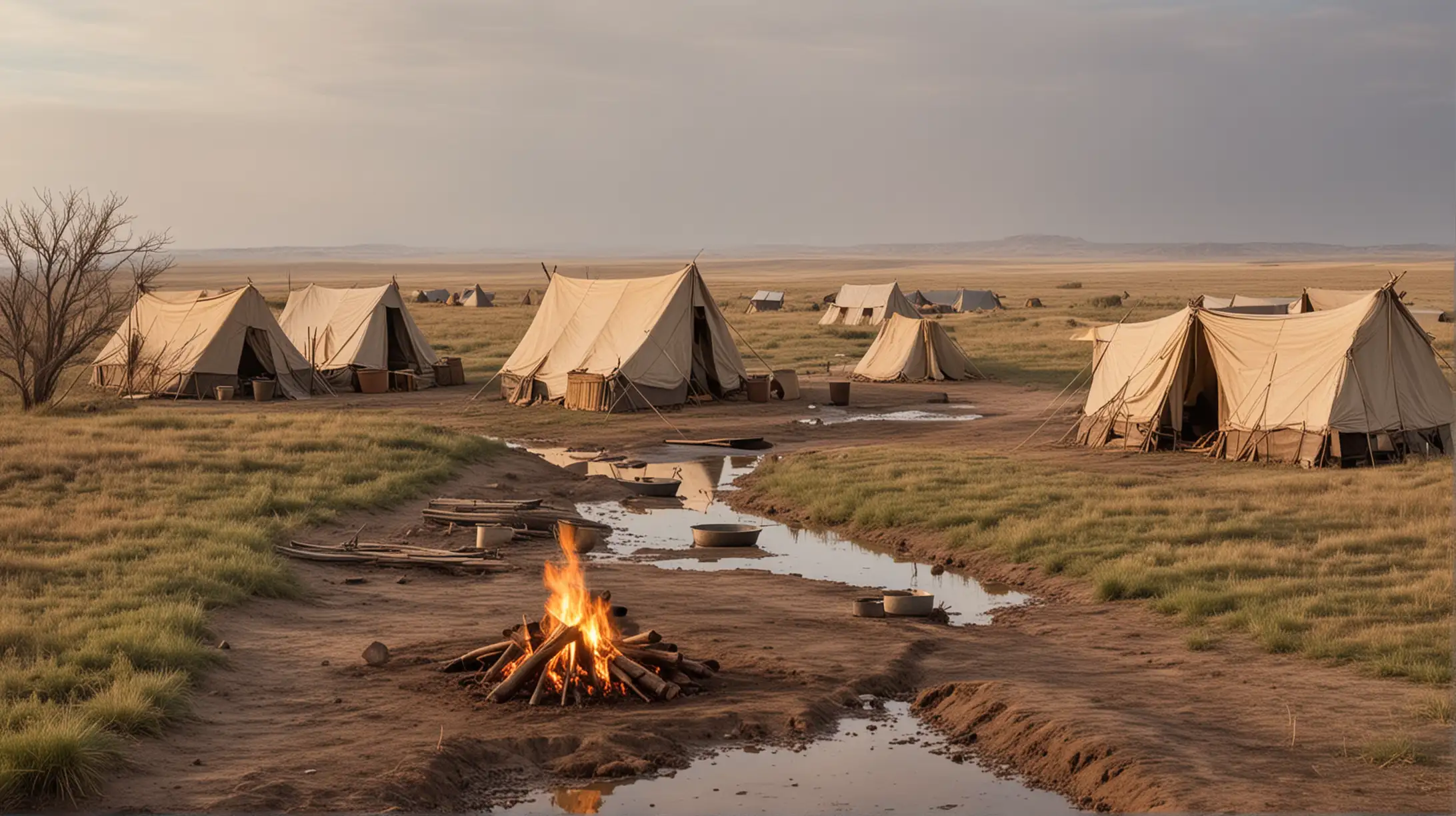 Makeshift Shanty Camp on 1880s Western Prairie Frontier