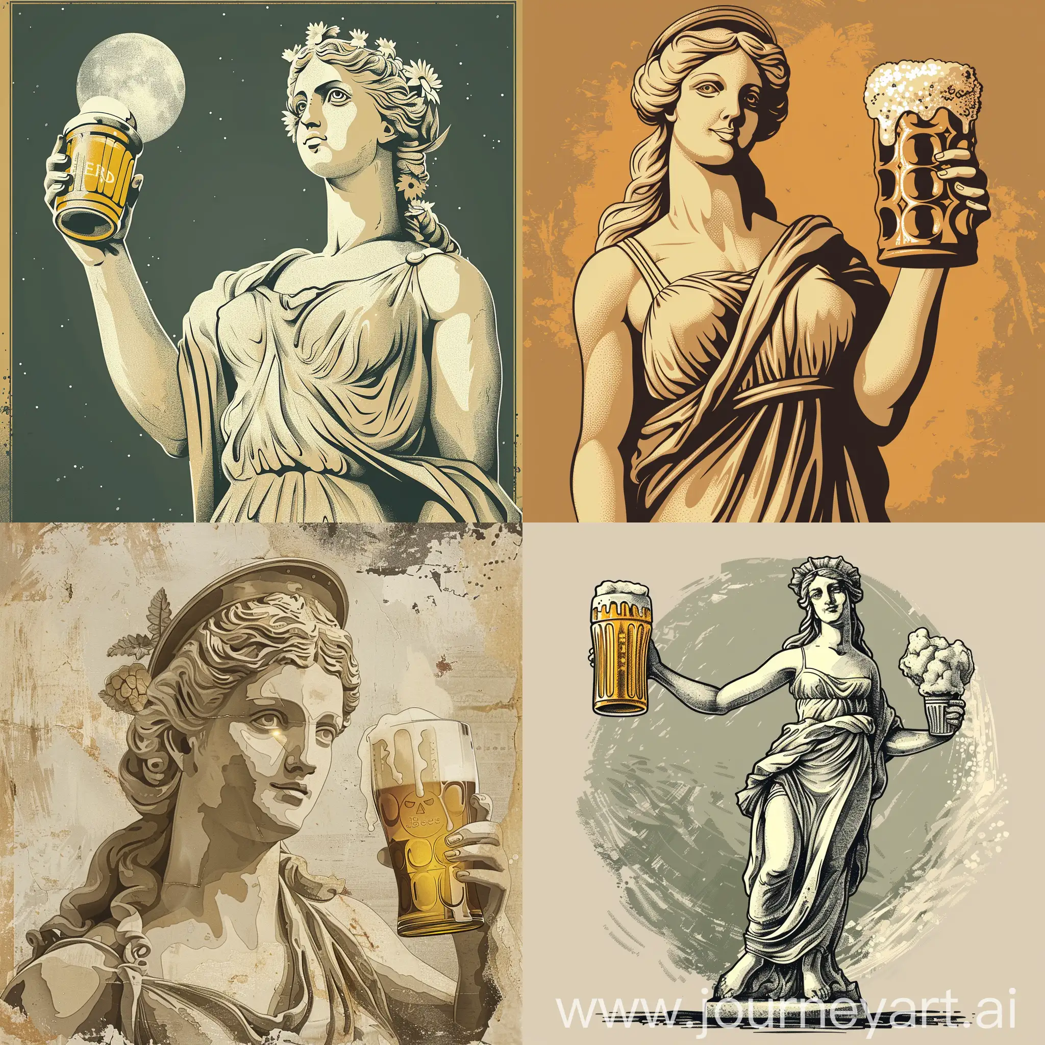 illustration of a statue of Venus holding a beer