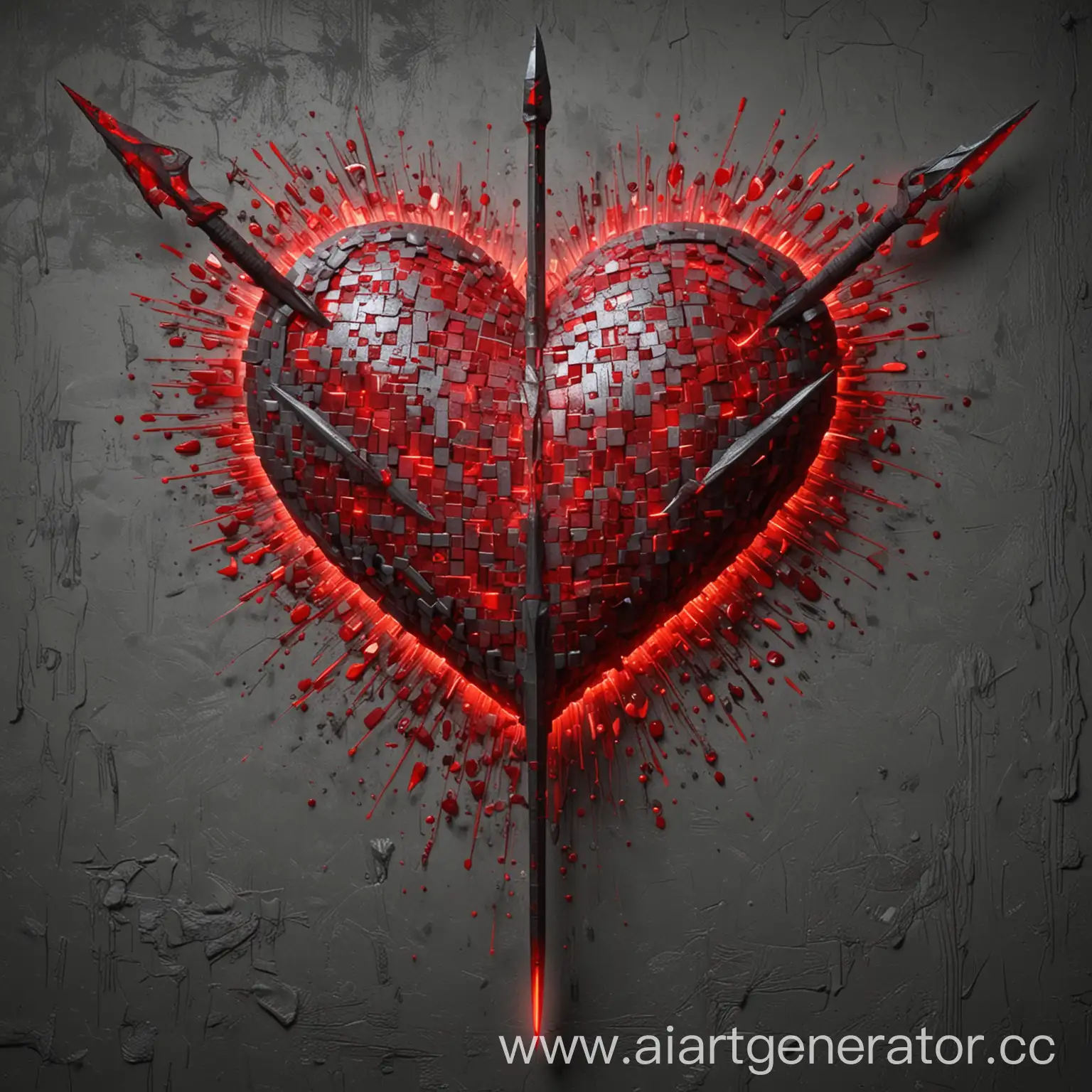 Heart-Pierced-by-Spear-Neon-Pixel-Art-Album-Cover