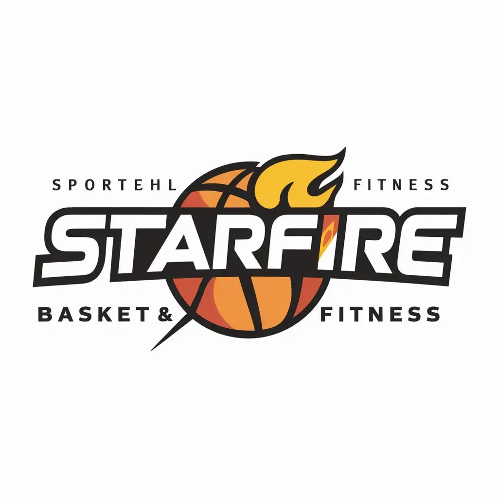 a logo design,with the text "Starfire", main symbol:basketball, flame,Moderate,be used in Sports Fitness industry,clear background