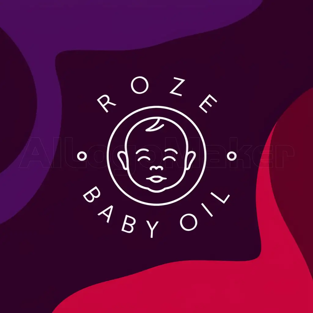 LOGO-Design-for-Roze-Baby-Oil-Minimalistic-Baby-Face-Emblem-with-Purple-and-Red-Background