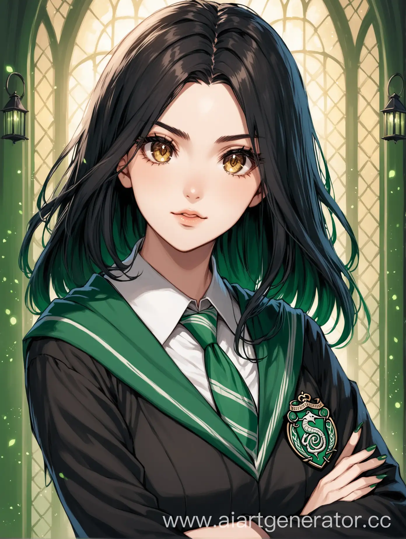 Slytherin-Student-Witch-with-Faculty-in-Black-Hair-and-Brown-Eyes