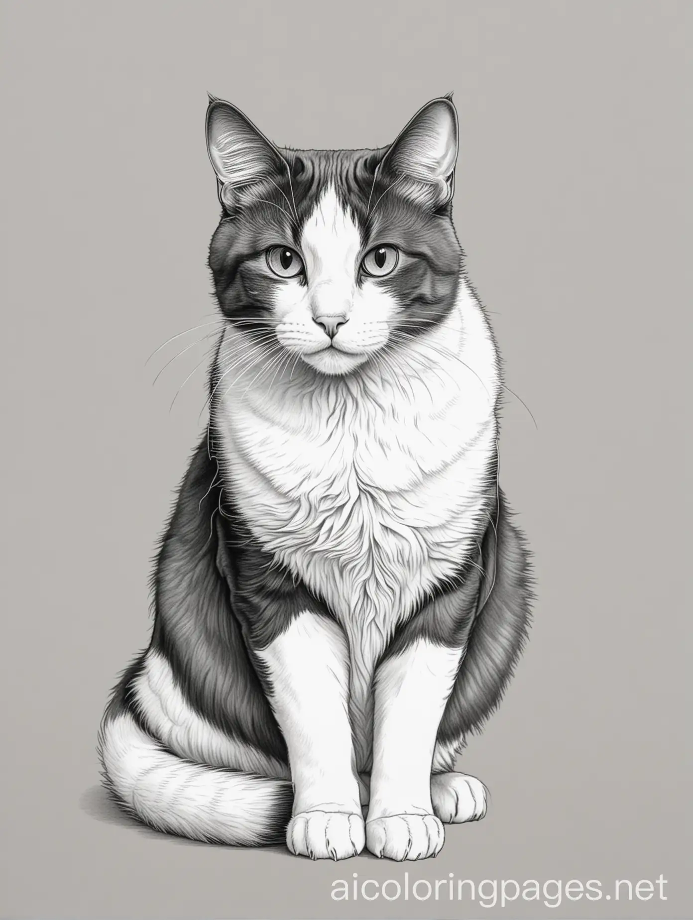 TUXEDO CAT, Coloring Page, black and white, line art, white background, Simplicity, Ample White Space. The background of the coloring page is plain white to make it easy for young children to color within the lines. The outlines of all the subjects are easy to distinguish, making it simple for kids to color without too much difficulty