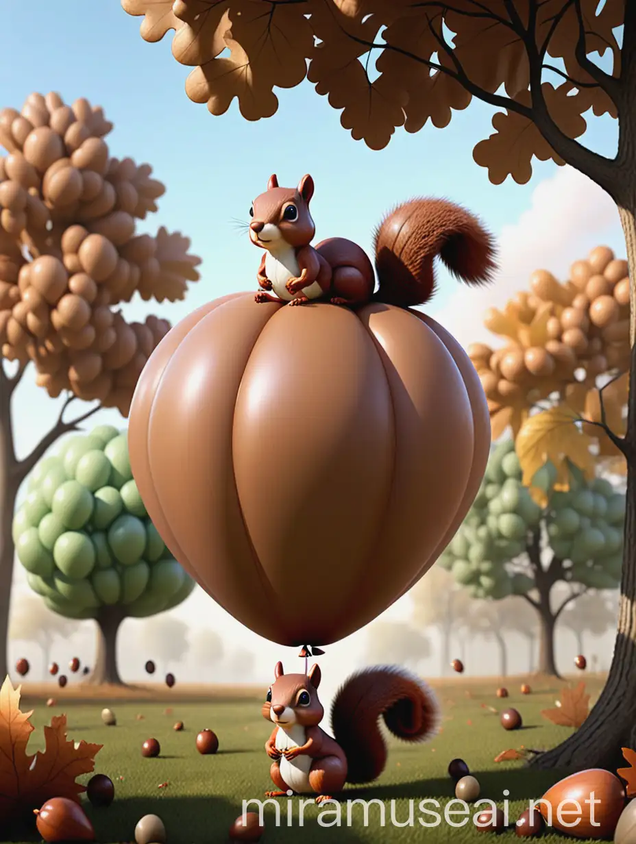设计计一个大型气球景观榛子，榛子旁边有一个可爱的松鼠