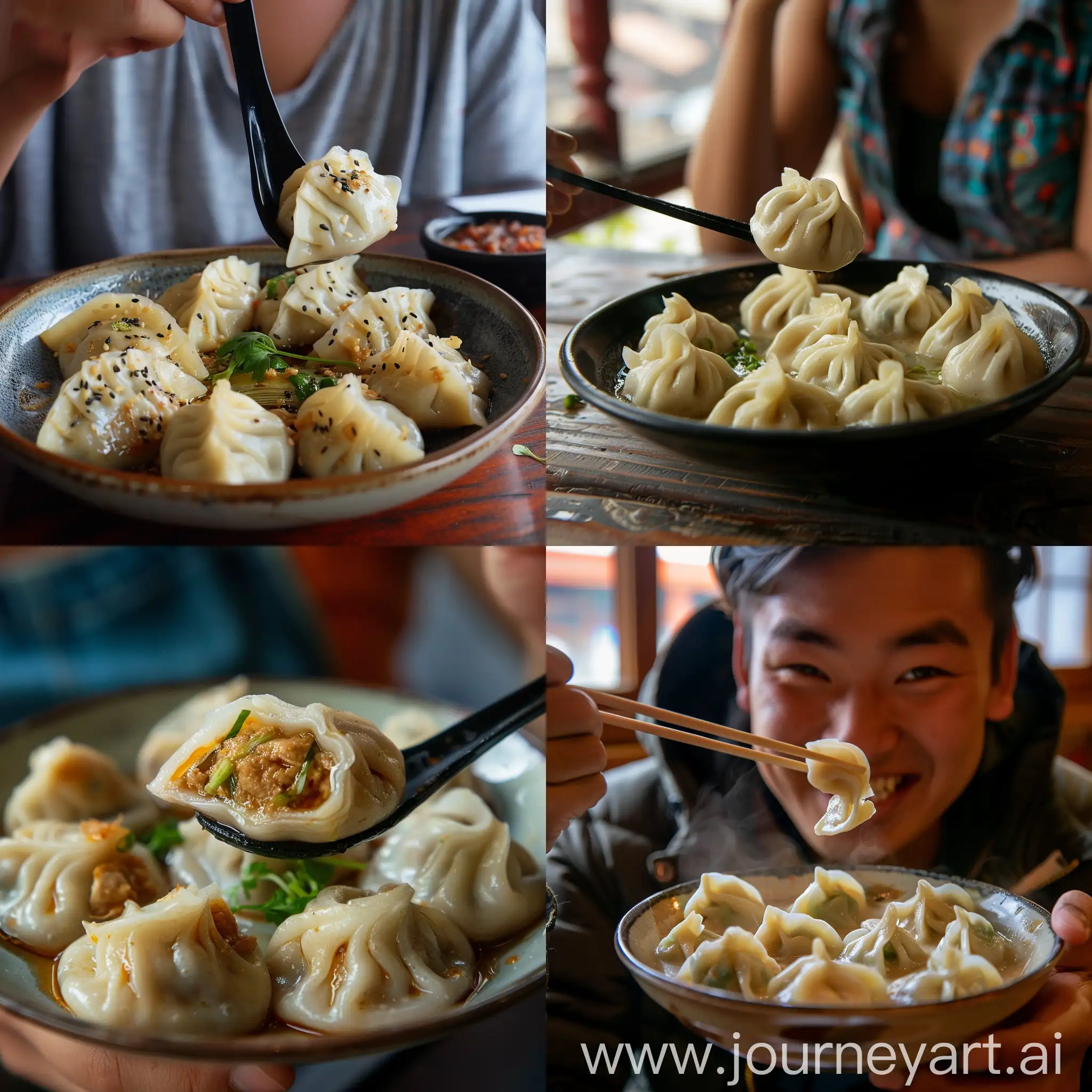 A person eating momo