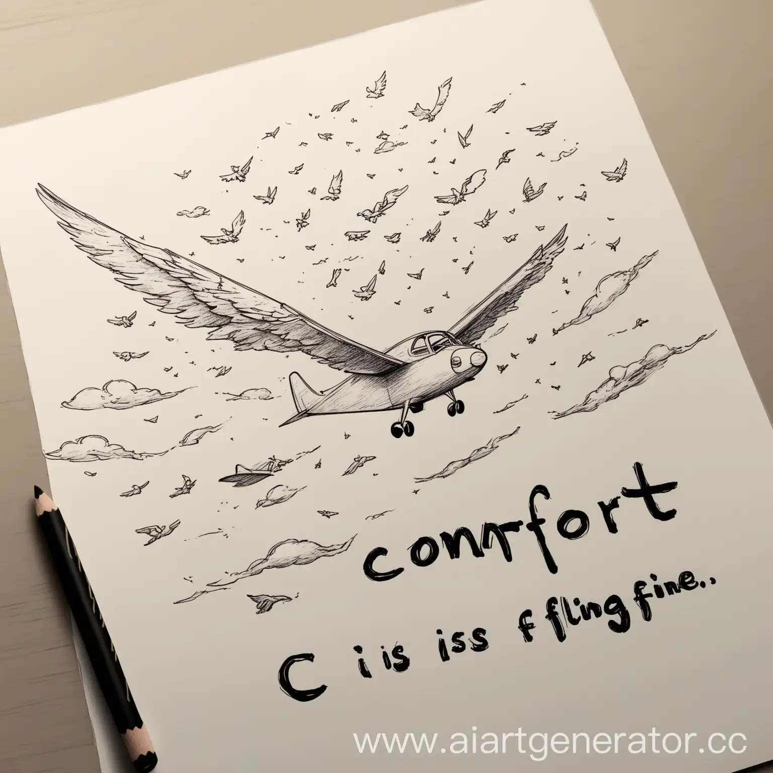 Нарисуй невероятно красивую картинку где летает надпись"Comfort"