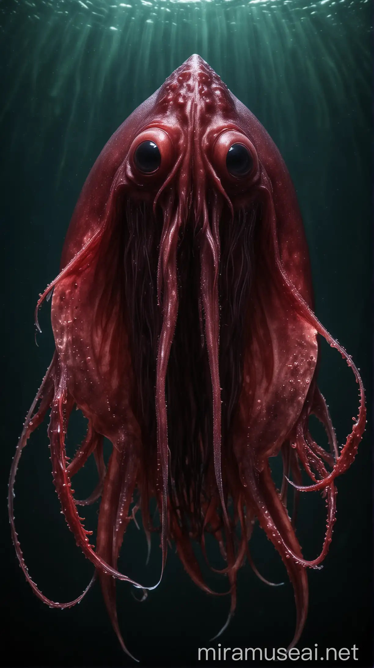 Terrifying image of a vampire squid. Make it look real